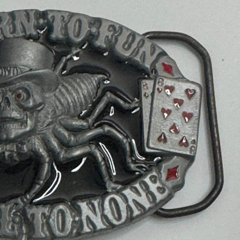 Skull Spider Belt Buckle Sworn to Fun‎ Loyal to None Poker Cards Pewter 1995